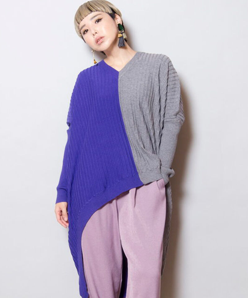  「ラウンドヘムリブニットプルオーバー」|ニット・セーター|GRAY X PURPLE