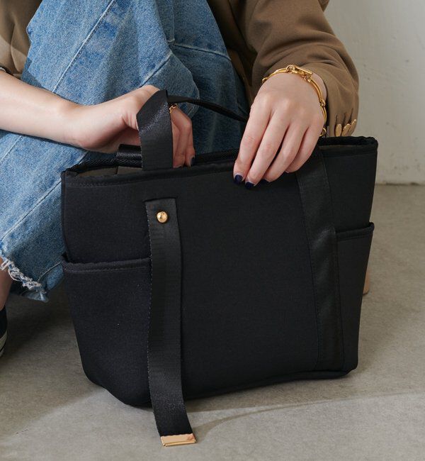  「【軽量/500mlペットボトル収納可】ミニウエットダブルポケットトート」|トートバッグ|ブラック