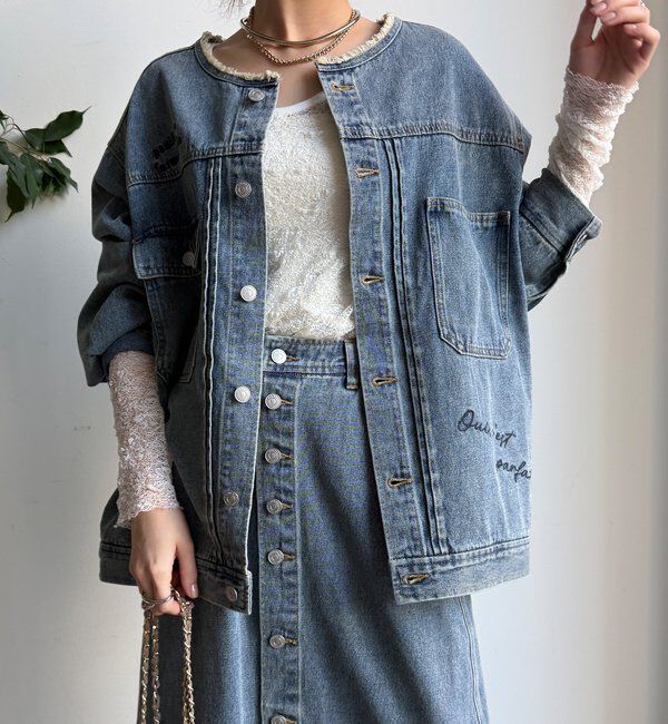  「【WEB限定】デニム刺繍ジャケット」|ブルゾン・スタジャン|