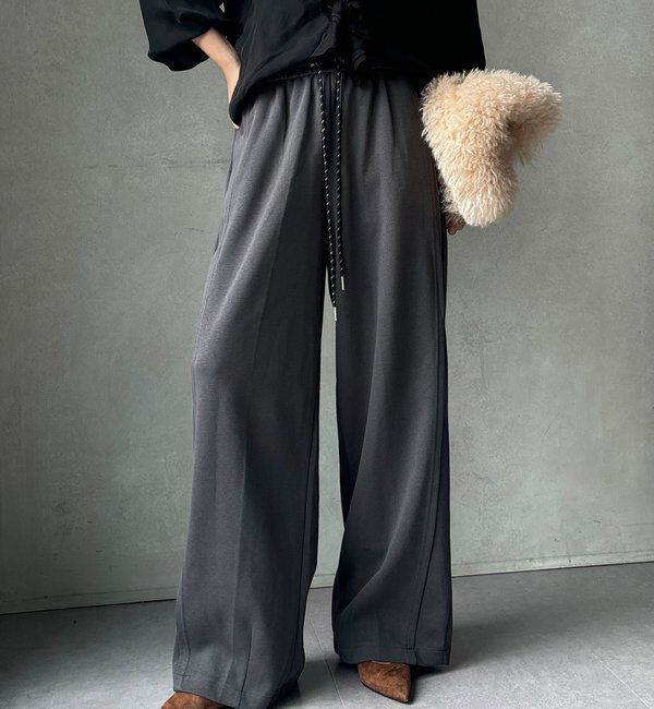  「【WEB限定】サイド切替ワイドパンツ」|チノ|チャコールグレー