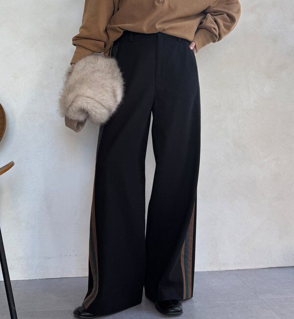  「【WEB限定】サイドラインワイドパンツ」|チノ|ブラック