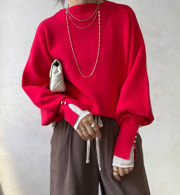  「【WEB限定】ミラノリブトップス」|ニット・セーター|レッド