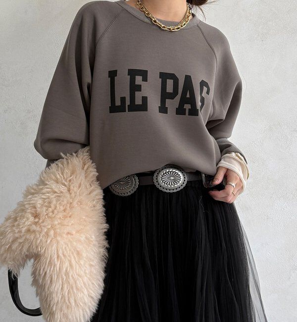  「【WEB限定】袖リブダンボールロゴトップス」|Tシャツ・カットソー|グレージュ