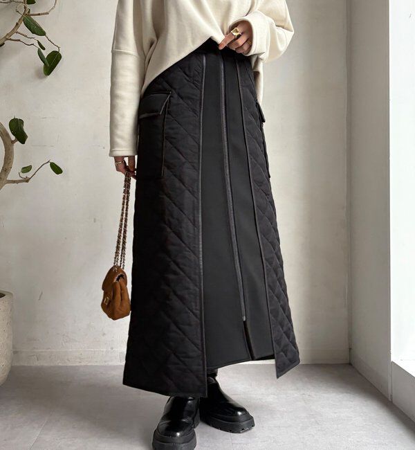  「【WEB限定】キルト切替スカート」|スカート|ブラック
