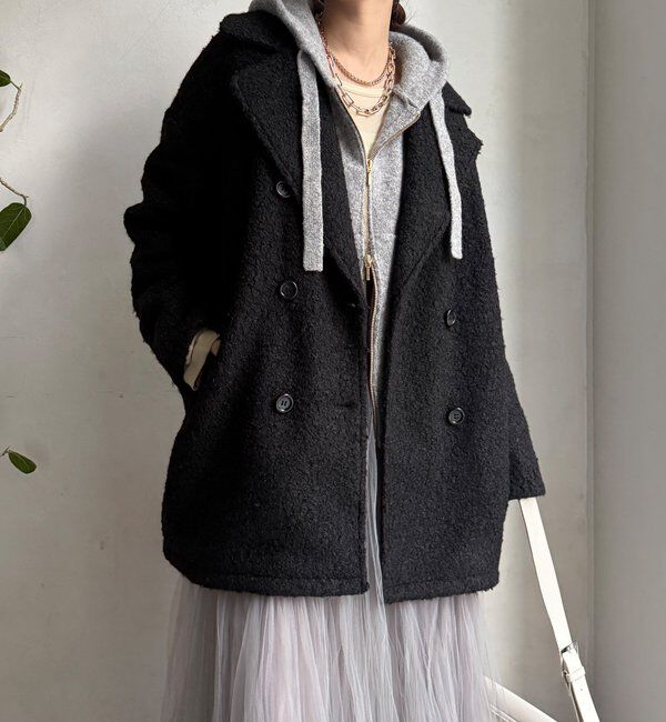  「【WEB限定】ボアダウンダブルテーラードコート」|その他|ブラック