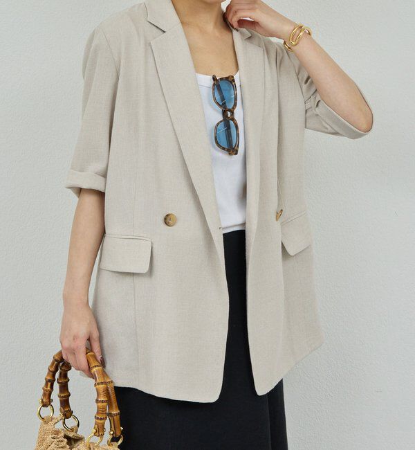 「【2サイズ展開】【大人気アイテムが今年も登場】ハーフスリーブジャケット」|テーラードジャケット|ベージュ