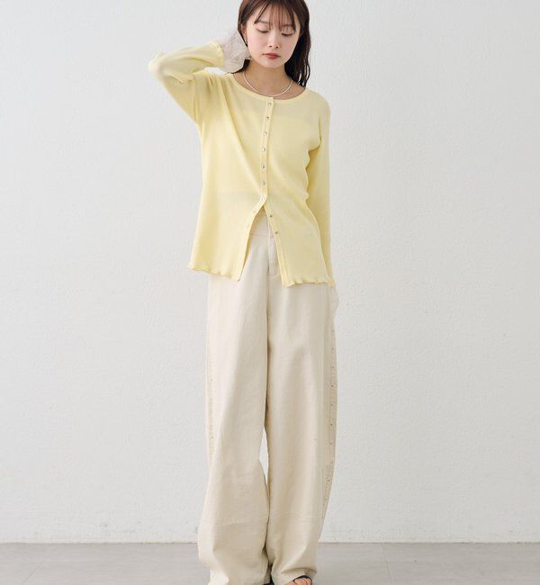  「袖チュール付きリブカーディガン」|カーディガン|