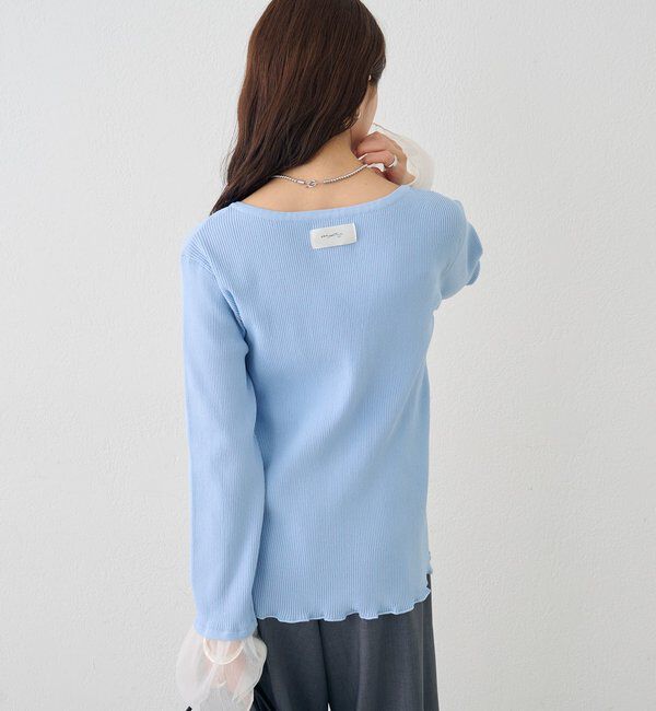 「袖チュール付きリブカーディガン」|カーディガン|