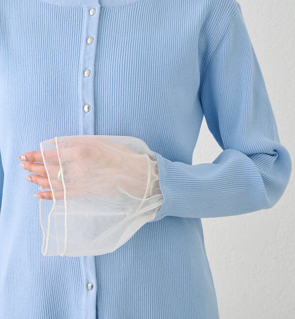  「袖チュール付きリブカーディガン」|カーディガン|