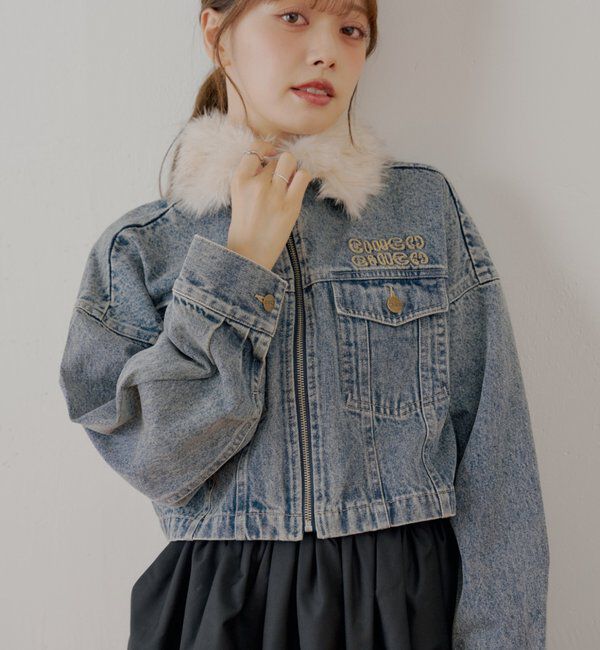  「【WEB限定】ファー取り外し胸ロゴショート丈ブルゾン」|ブルゾン・スタジャン|