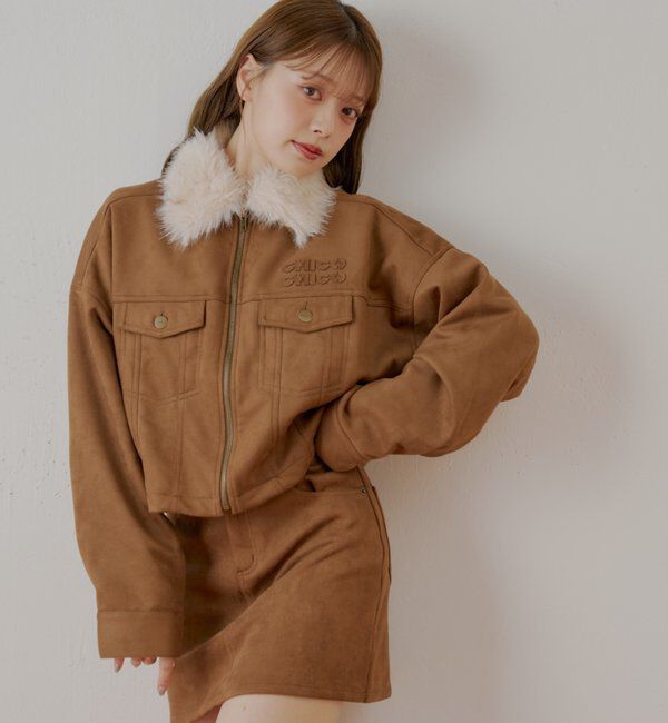  「【WEB限定】ファー取り外し胸ロゴショート丈ブルゾン」|ブルゾン・スタジャン|