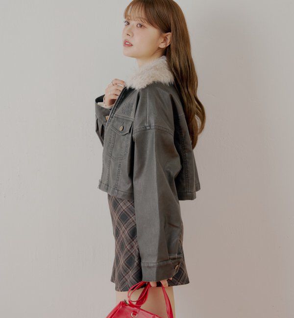  「【WEB限定】ファー取り外し胸ロゴショート丈ブルゾン」|ブルゾン・スタジャン|