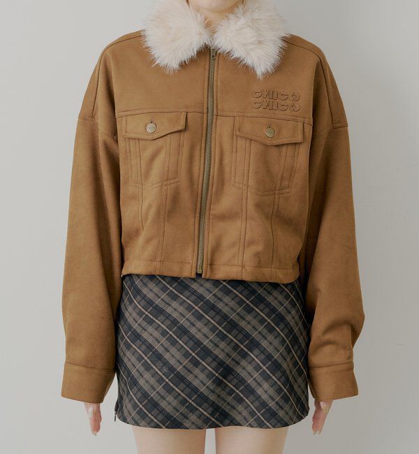  「【WEB限定】ファー取り外し胸ロゴショート丈ブルゾン」|ブルゾン・スタジャン|