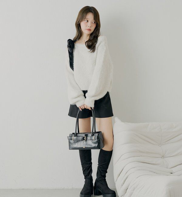  「【REVIVAL/WEB限定】ベロアリボンワンショルルーズニット」|ニット・セーター|