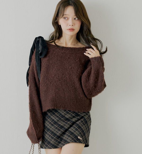  「【REVIVAL/WEB限定】ベロアリボンワンショルルーズニット」|ニット・セーター|