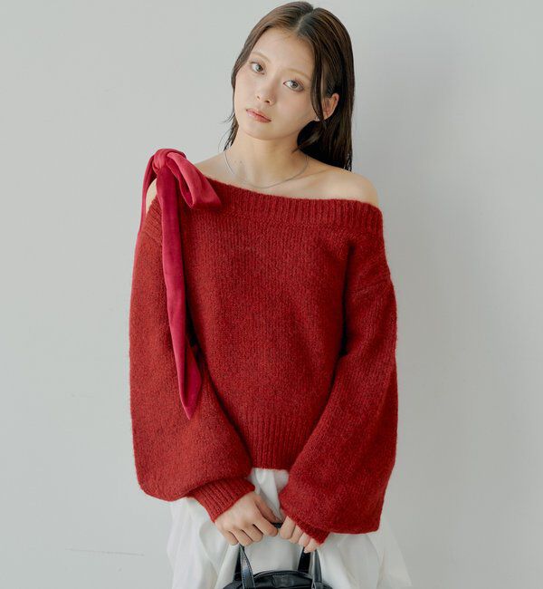  「【REVIVAL/WEB限定】ベロアリボンワンショルルーズニット」|ニット・セーター|