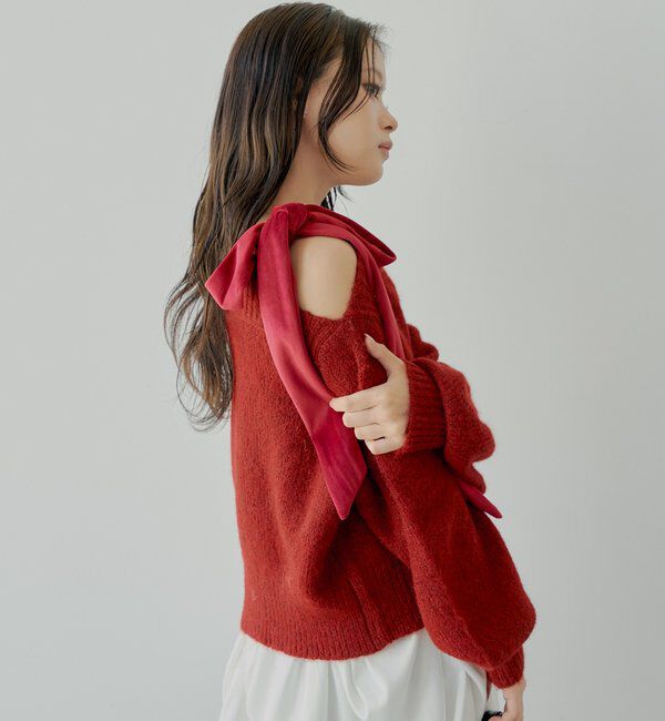  「【REVIVAL/WEB限定】ベロアリボンワンショルルーズニット」|ニット・セーター|
