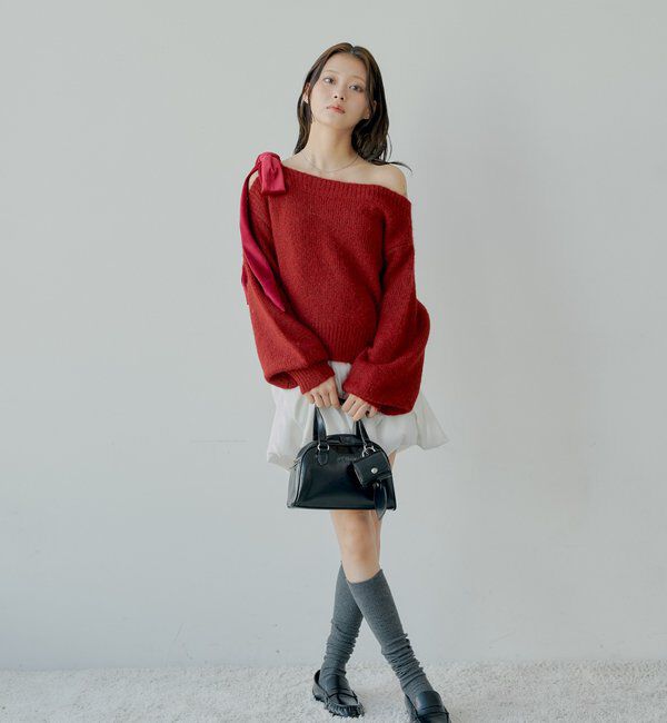  「【REVIVAL/WEB限定】ベロアリボンワンショルルーズニット」|ニット・セーター|