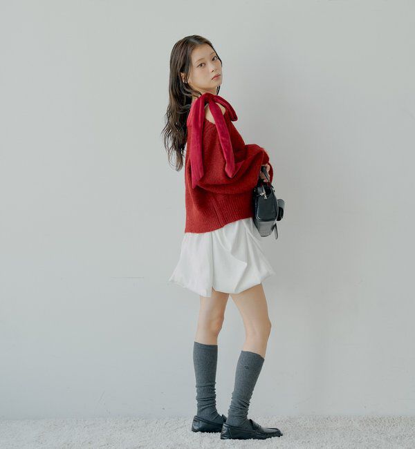  「【REVIVAL/WEB限定】ベロアリボンワンショルルーズニット」|ニット・セーター|