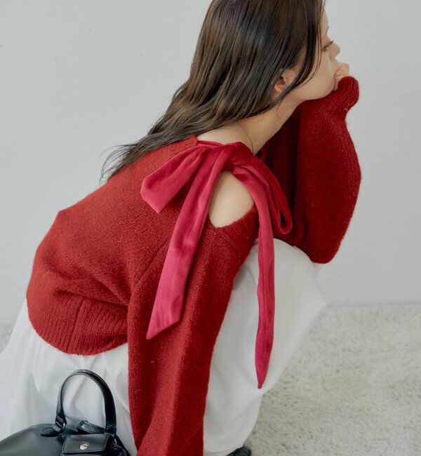  「【REVIVAL/WEB限定】ベロアリボンワンショルルーズニット」|ニット・セーター|