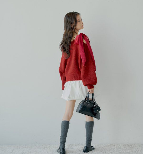 「【REVIVAL/WEB限定】ベロアリボンワンショルルーズニット」|ニット・セーター|