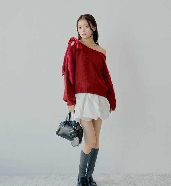  「【REVIVAL/WEB限定】ベロアリボンワンショルルーズニット」|ニット・セーター|