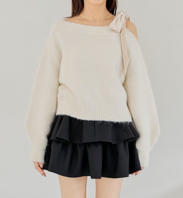  「【REVIVAL/WEB限定】ベロアリボンワンショルルーズニット」|ニット・セーター|