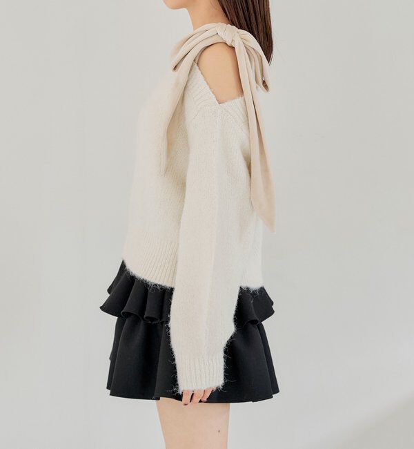  「【REVIVAL/WEB限定】ベロアリボンワンショルルーズニット」|ニット・セーター|