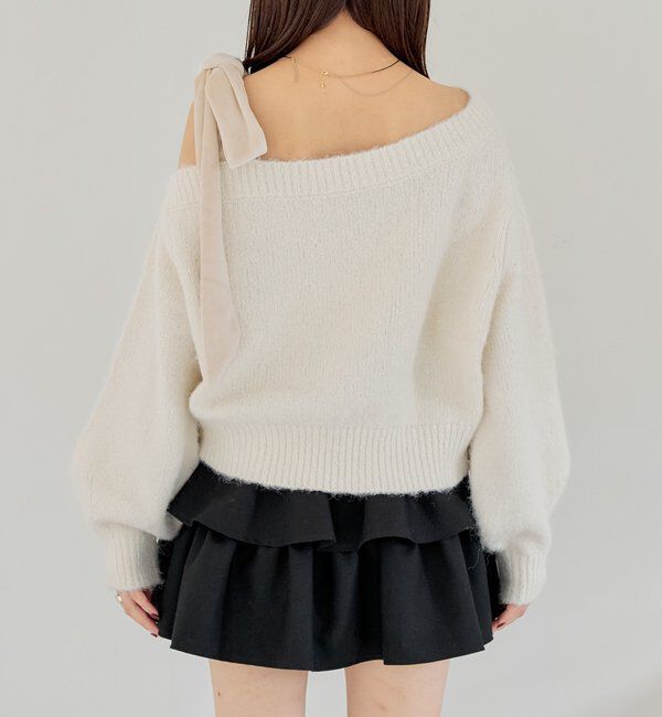  「【REVIVAL/WEB限定】ベロアリボンワンショルルーズニット」|ニット・セーター|