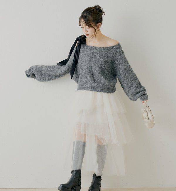  「【REVIVAL/WEB限定】ベロアリボンワンショルルーズニット」|ニット・セーター|