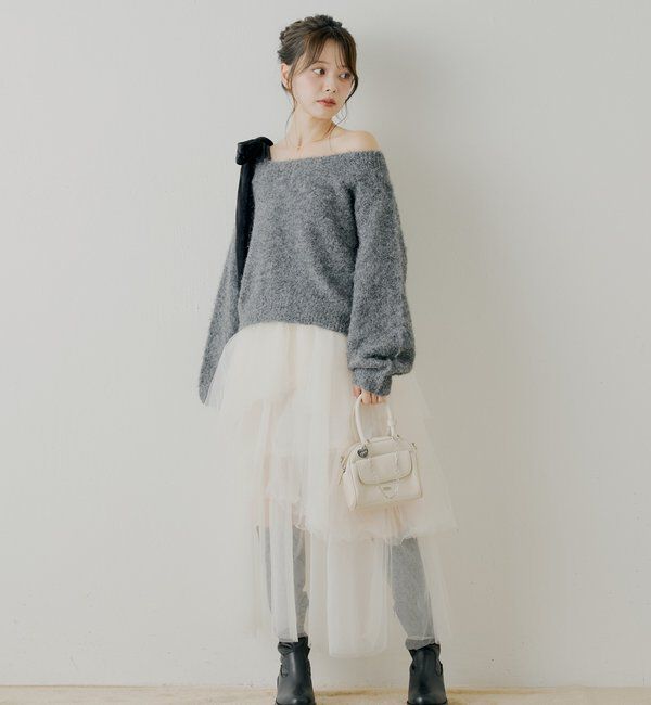  「【REVIVAL/WEB限定】ベロアリボンワンショルルーズニット」|ニット・セーター|