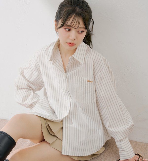  「ブローチ付きストライプルーズシャツ」|シャツ・ブラウス|