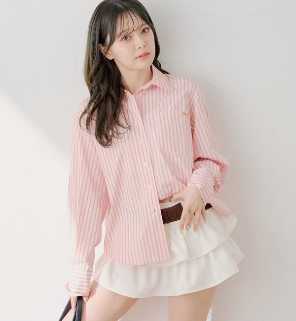  「ブローチ付きストライプルーズシャツ」|シャツ・ブラウス|