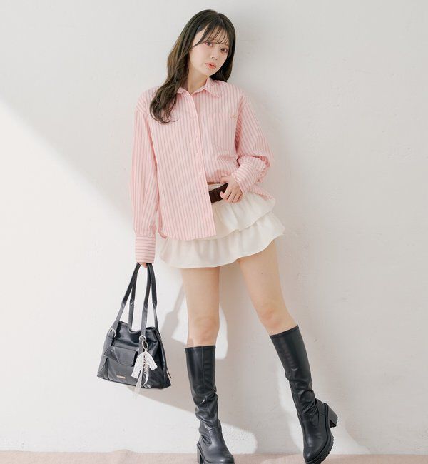  「ブローチ付きストライプルーズシャツ」|シャツ・ブラウス|