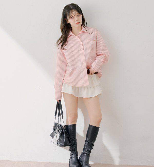  「ブローチ付きストライプルーズシャツ」|シャツ・ブラウス|