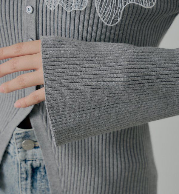  「【SALON by Chico】フラワーレースオフショルリブデザインニット」|カーディガン|