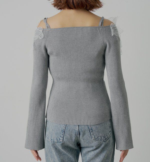  「【SALON by Chico】フラワーレースオフショルリブデザインニット」|カーディガン|