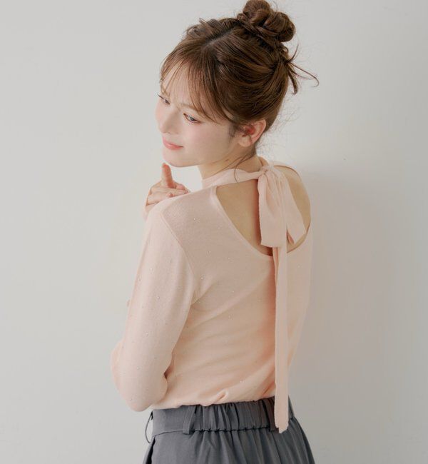  「【SALON by Chico】ラインストーンバック開きリボンニット」|ニット・セーター|
