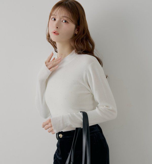  「【SALON by Chico】ラインストーンバック開きリボンニット」|ニット・セーター|