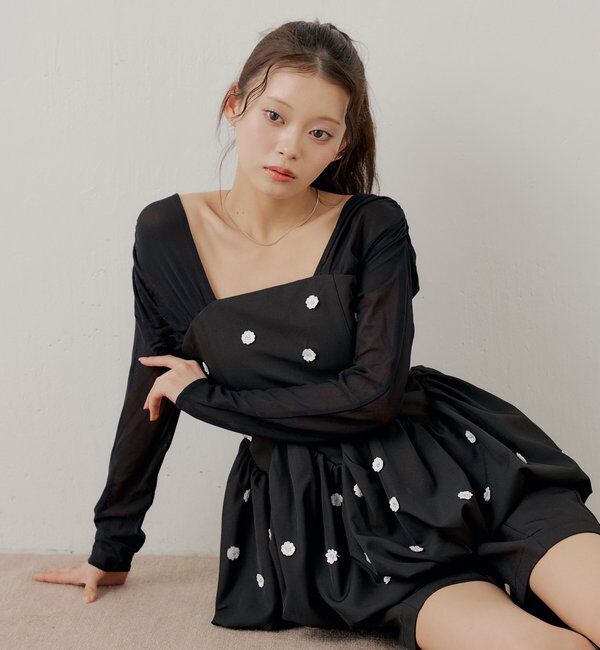  「【SALON by Chico】ドッキングバルーンペプラムフラワーブラウス」|シャツ・ブラウス|