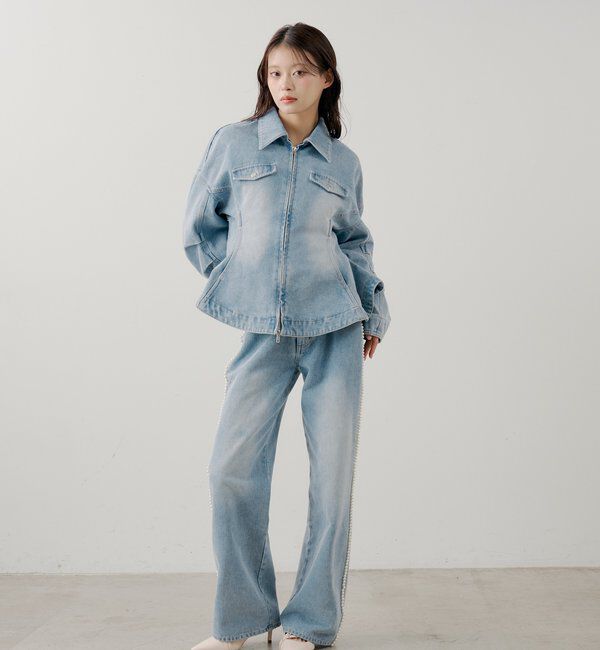  「【SALON by Chico】サイドパールラインカーブデニム」|デニム|