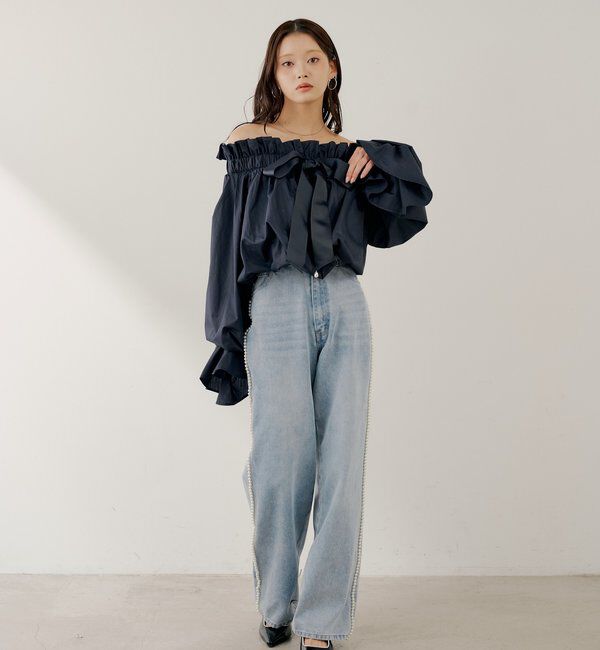  「【SALON by Chico】サイドパールラインカーブデニム」|デニム|