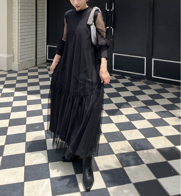  「【オケージョン/サイズ展開あり/人気につき再販】チュールハイネックワンピース」|ワンピース|