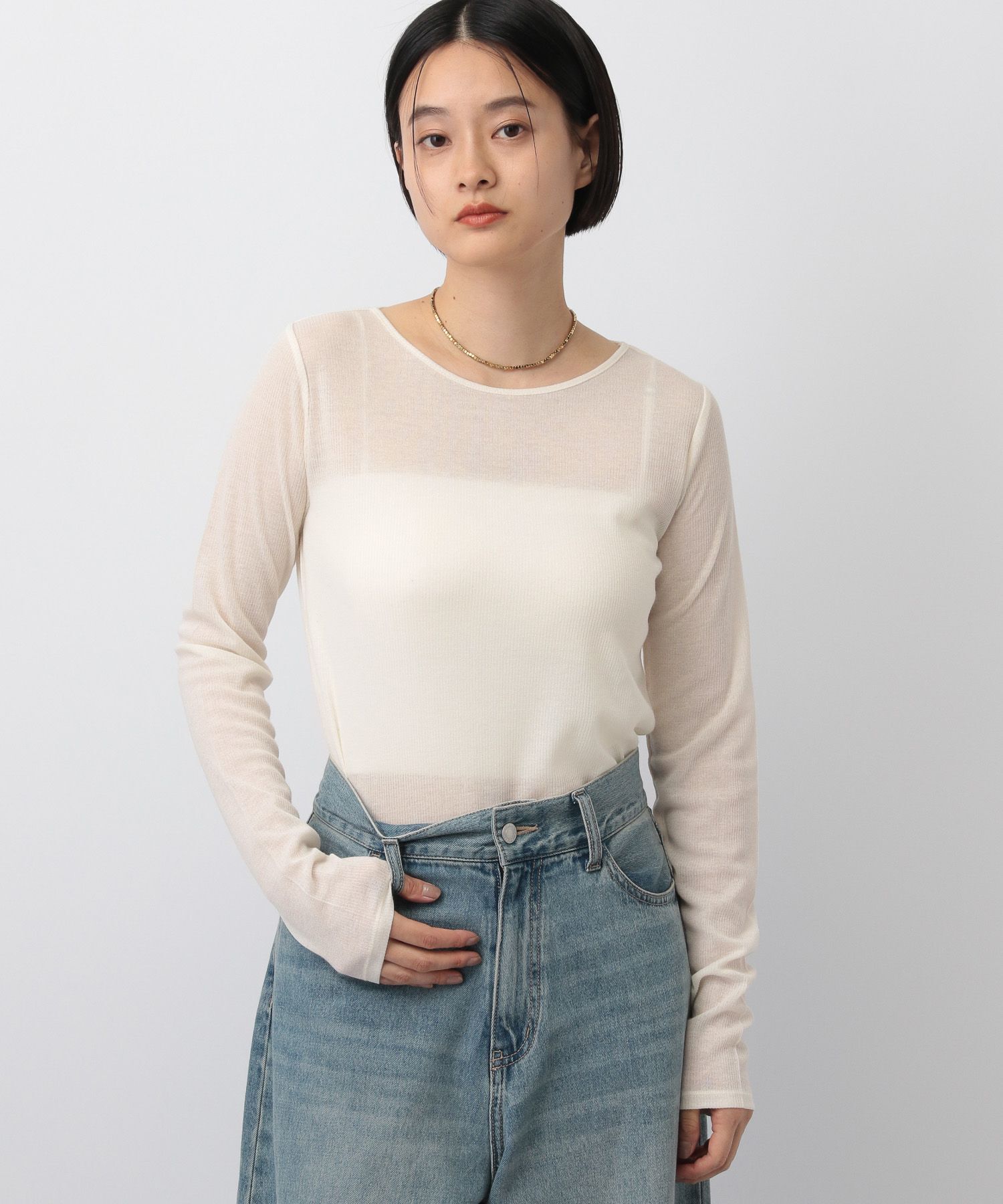 A part by 「ラメリブシアー_長袖」|ニット・セーター|ナチュラル