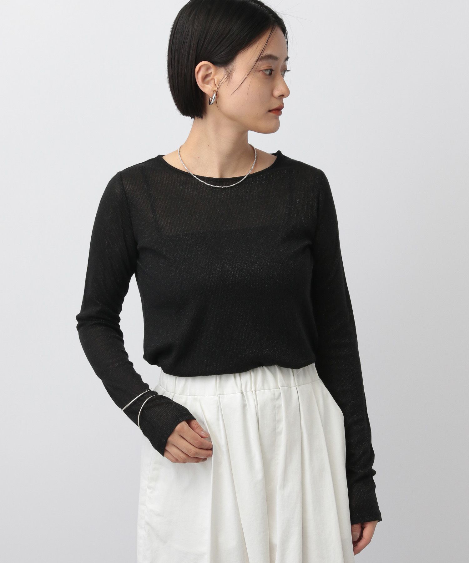 A part by 「ラメリブシアー_長袖」|ニット・セーター|ブラック