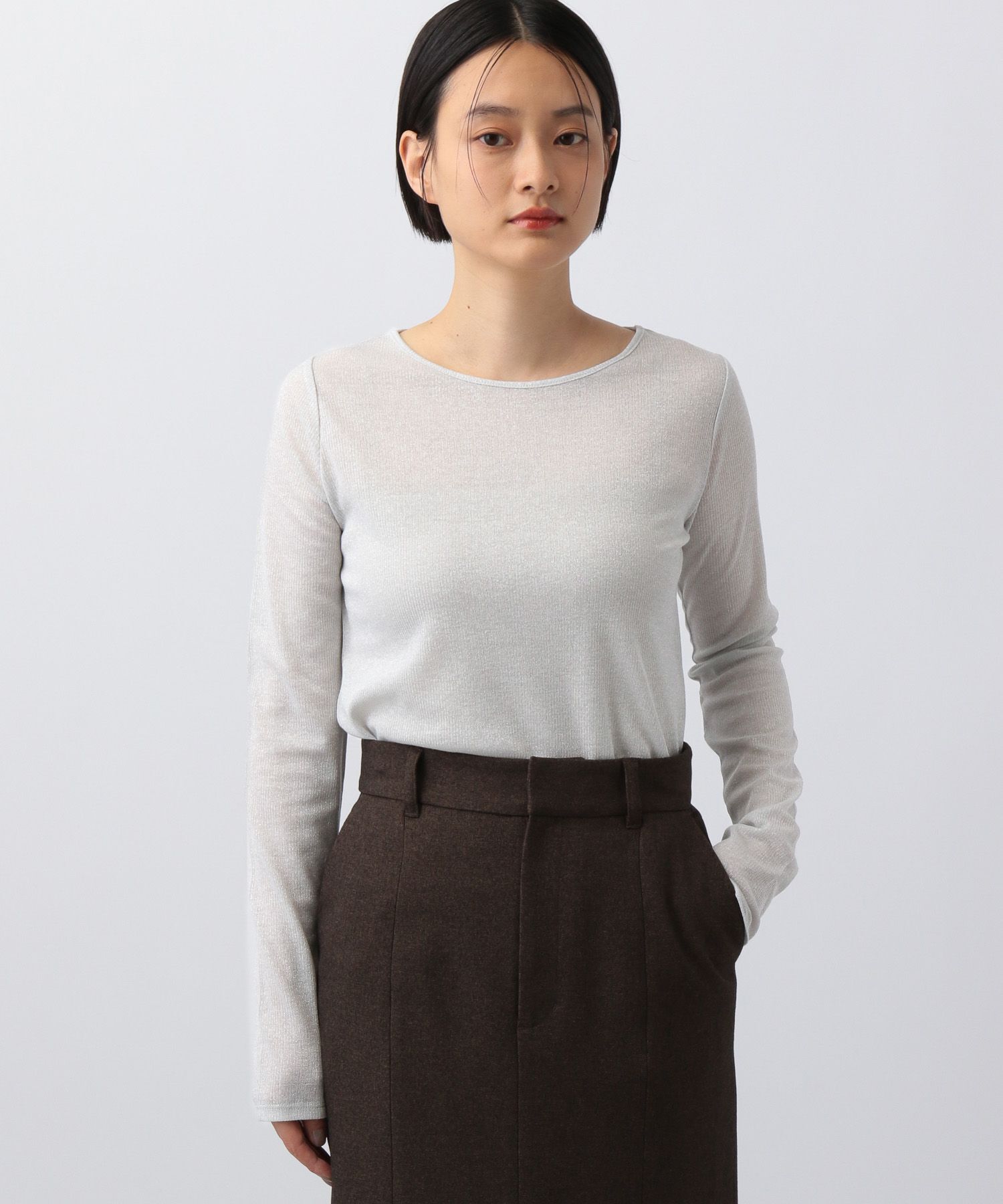 A part by 「ラメリブシアー_長袖」|ニット・セーター|ライトグレー