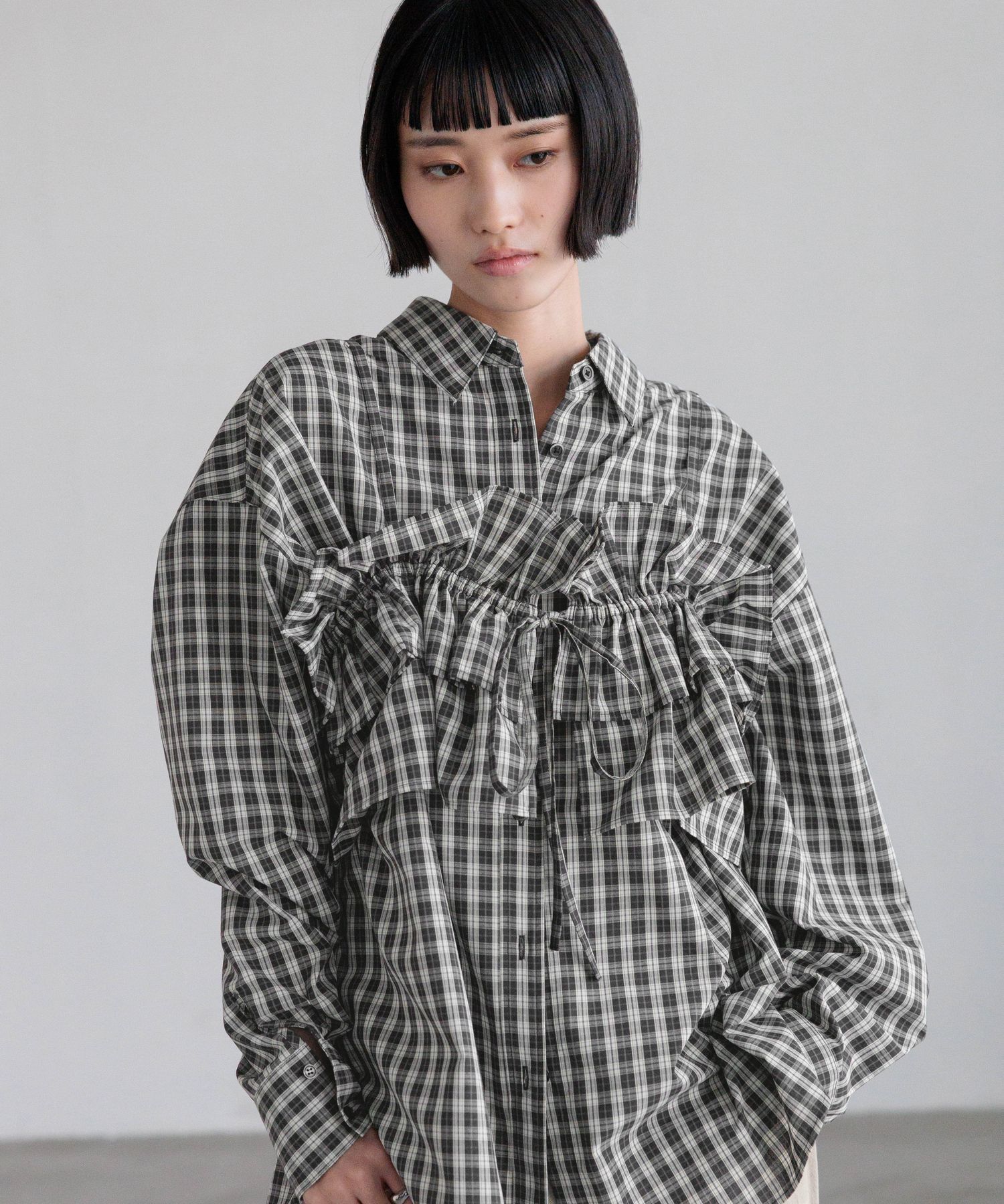 LOWRYS FARM「チェックフリルビスチェ」|シャツ・ブラウス|BLK