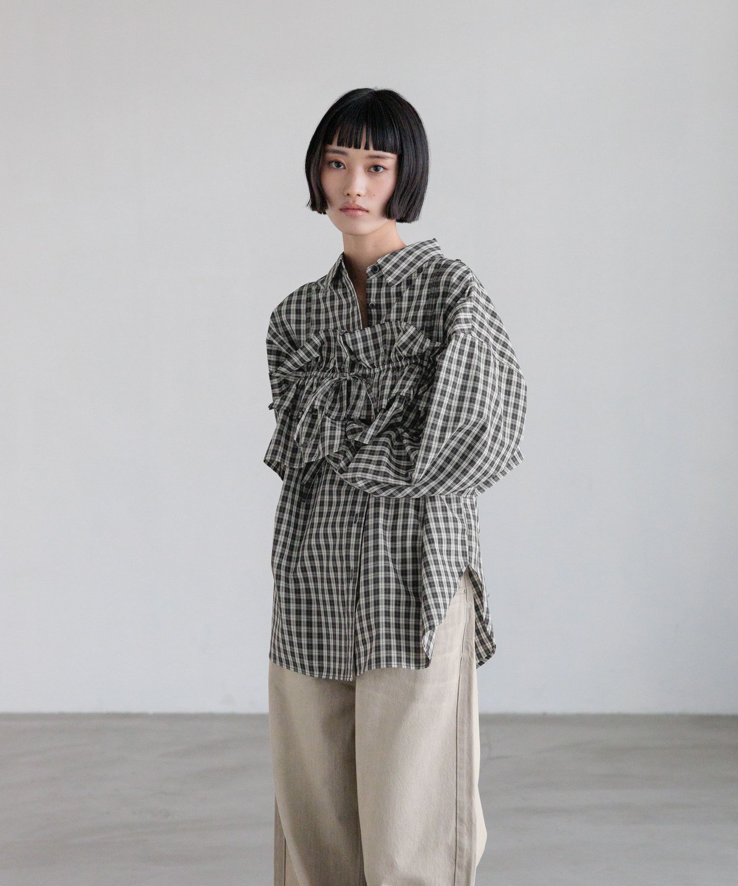 LOWRYS FARM「チェックフリルビスチェ」|シャツ・ブラウス|