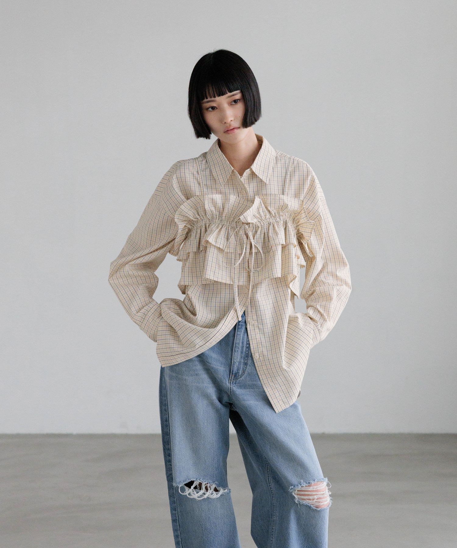 LOWRYS FARM「チェックフリルビスチェ」|シャツ・ブラウス|