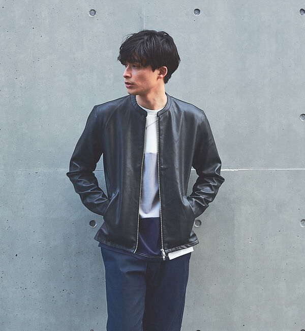 ABAHOUSE「【定番】ネオレザー シングル ライダース」|ライダースジャケット|ブラック